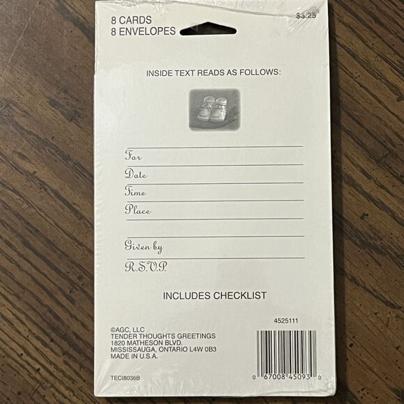 Tender Thoughts Baby Shoes Shower Invitations With Envelopes 8 Count Checklist - Picture 3 of 4